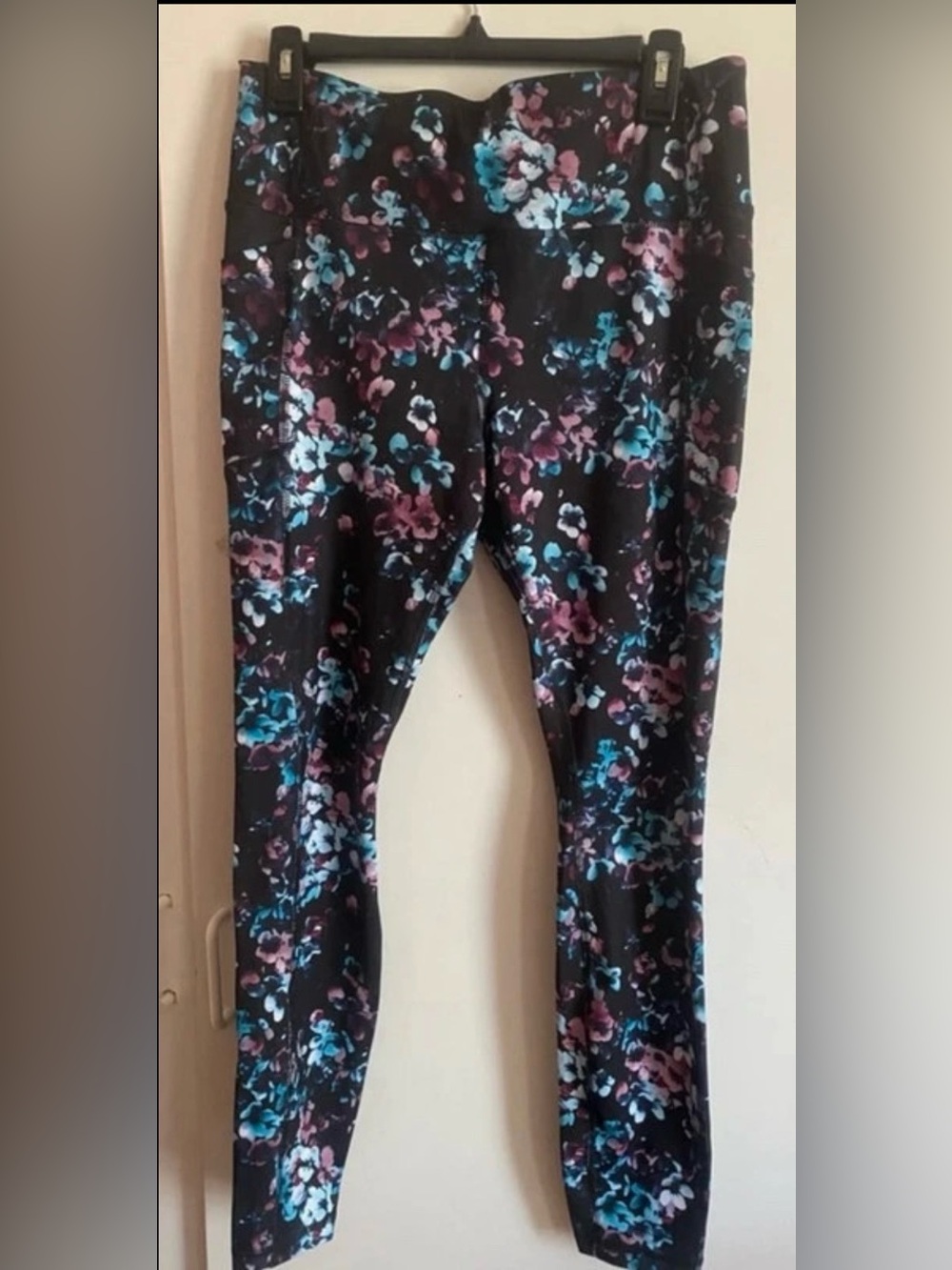 Avia Black Leggings with Blue and Pink Floral Print